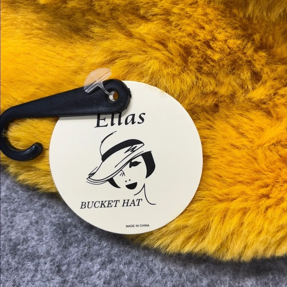 Ellas mustard yellow or bubble gum pink  faux fir look lined warm bucket hat